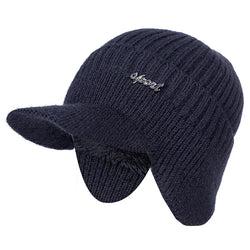 Unisex Stylish Add Fur Lined Warm Winter Hats with Brim Soft Beanie Cap for Men Women Classic Hat with Ear Knitted Hat