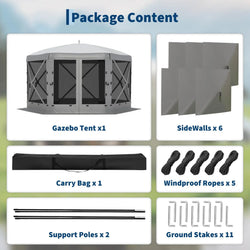 Garvee 11.5X11.5 Ft Pop up Screen Gazebo Tent - Instant Easy Setup Outdoor Canopy Shelter with Full Mesh Walls & 6 Removable Wind Panels - Heavy Duty Windproof Mosquito Netting for Patio Camping Pop-Up Party Design Uv Resistant Garden Pool Lawn Backyard