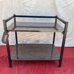2-Layer Oven Rack Black Iron Wooden Kitchen Storage