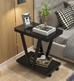 Black Coffee Table with Wheels, Wood & Iron, 60cm High