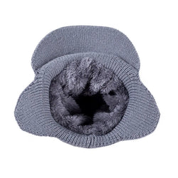 Unisex Stylish Add Fur Lined Warm Winter Hats with Brim Soft Beanie Cap for Men Women Classic Hat with Ear Knitted Hat