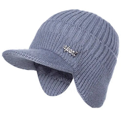 Unisex Stylish Add Fur Lined Warm Winter Hats with Brim Soft Beanie Cap for Men Women Classic Hat with Ear Knitted Hat