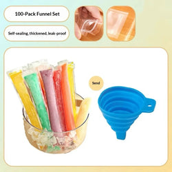 100PCS Popsicle Mold Bags - Leakproof Zip-Seal Disposable Freezer Tubes with Silicone Funnel, Kitchen Utensil for Juice, Smoothies (Kitchenware Ice Cream Gadget)