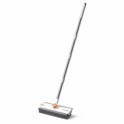 Snofrid Floor Scrub Brush, 3 in 1 Floor Scrub Brush with 54-In Adjustable Long Handle and Scraper Heavy Duty Stiff Bristle Floor Scrubber for Cleaning Shower Bathroom Kitchen Patio Garage Pool Wall and Deck, Orange&White