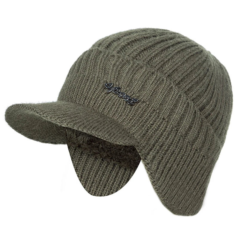 Unisex Stylish Add Fur Lined Warm Winter Hats with Brim Soft Beanie Cap for Men Women Classic Hat with Ear Knitted Hat