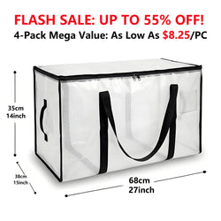 Heavy Duty Storage Bag 88L Waterproof Moving Tote with Handles Translucent Closet Organizer for Comforters Clothes Internal Frame Backpacks 1/2/3/4 Pack Space Saving Bags Fitting