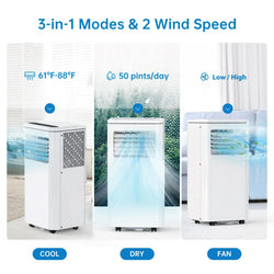 Garvee 14K/10K/8K BTU Fast & Quiet Cooling Portable Air Conditioner, 4‑In‑1 AC Unit with Dehumidifier & Fan, LED/LCD Display, Remote Control, 24H Timer, 4‑Way Swing, 360° Wheels & Window Kit for Bedroom Office Home