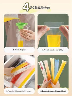 100PCS Popsicle Mold Bags - Leakproof Zip-Seal Disposable Freezer Tubes with Silicone Funnel, Kitchen Utensil for Juice, Smoothies (Kitchenware Ice Cream Gadget)