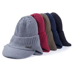 Unisex Stylish Add Fur Lined Warm Winter Hats with Brim Soft Beanie Cap for Men Women Classic Hat with Ear Knitted Hat