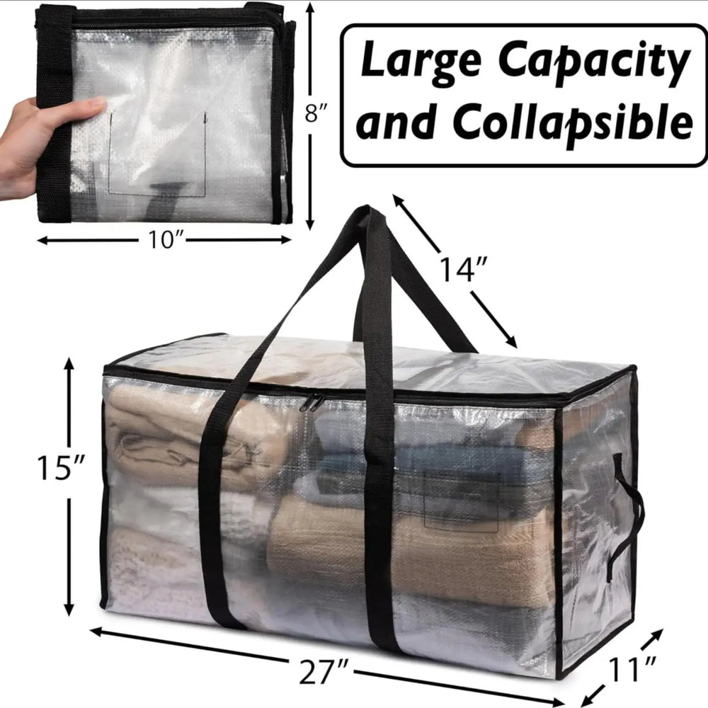 Heavy Duty Storage Bag 88L Waterproof Moving Tote with Handles Translucent Closet Organizer for Comforters Clothes Internal Frame Backpacks 1/2/3/4 Pack Space Saving Bags Fitting
