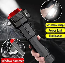 USB Rechargeable LED Flashlight with Safety Hammer Black