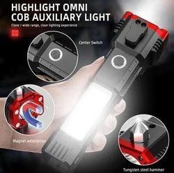 USB Rechargeable LED Flashlight with Safety Hammer Black