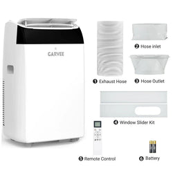 Garvee 14K/10K/8K BTU Fast & Quiet Cooling Portable Air Conditioner, 4‑In‑1 AC Unit with Dehumidifier & Fan, LED/LCD Display, Remote Control, 24H Timer, 4‑Way Swing, 360° Wheels & Window Kit for Bedroom Office Home