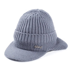 Unisex Stylish Add Fur Lined Warm Winter Hats with Brim Soft Beanie Cap for Men Women Classic Hat with Ear Knitted Hat