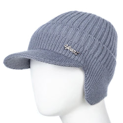 Unisex Stylish Add Fur Lined Warm Winter Hats with Brim Soft Beanie Cap for Men Women Classic Hat with Ear Knitted Hat