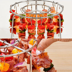 2 Counts Air Fryer Skewer Rack, round Grill with Stainless Steel, Flat Edges