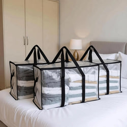 Heavy Duty Storage Bag 88L Waterproof Moving Tote with Handles Translucent Closet Organizer for Comforters Clothes Internal Frame Backpacks 1/2/3/4 Pack Space Saving Bags Fitting