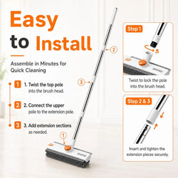 Snofrid Floor Scrub Brush, 3 in 1 Floor Scrub Brush with 54-In Adjustable Long Handle and Scraper Heavy Duty Stiff Bristle Floor Scrubber for Cleaning Shower Bathroom Kitchen Patio Garage Pool Wall and Deck, Orange&White